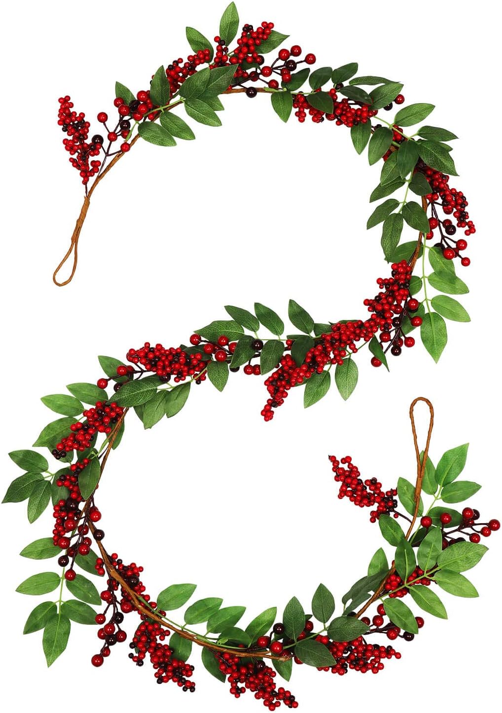 vensovo Artificail Christmas Red Berry Garland - 6 FT Christmas Berries Garland Decoration, Winter Holiday Greenery Decor for Fireplace Table Stairs Front Door Decoration…