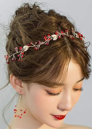Amazon Com Missgrace Bridal Crystal Red Leaf Hair Vine And