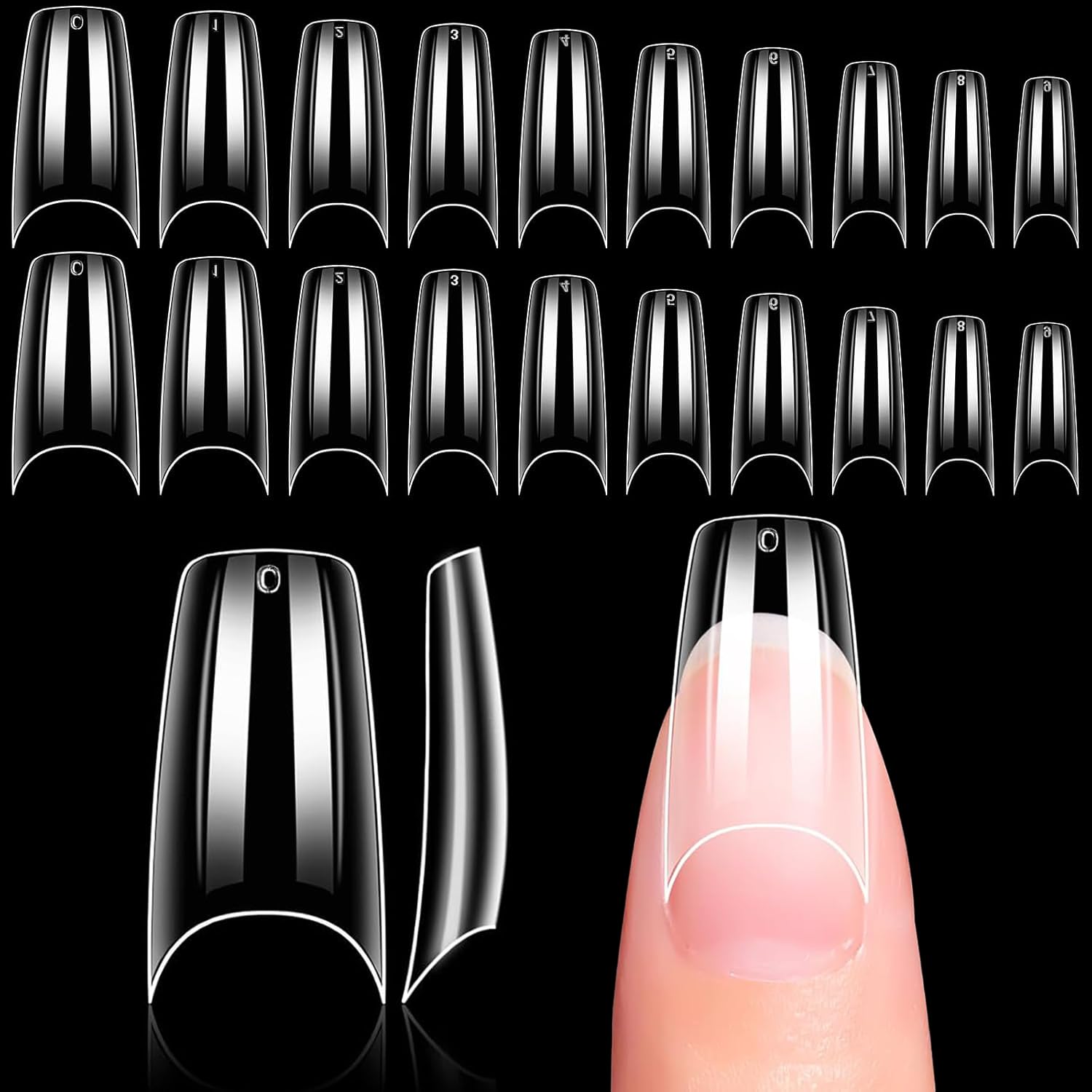 Makartt Medium Coffin Nails - 500pcs 10 Sizes Half Cover Clear Nail Tips, for Gel Extensions & DIY Fake Nails