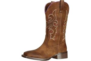 SheSole Women's Cowboy Cowgirl Boots Western Wide Square Toe Wide Calf Boots Brown