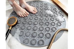 LEZUAN Shower Mat, Round Shower Stall Mat, PVC Bathtub Mat, Non Slip Bath Mat with Suction Cups and Drain Holes, Machine Washable for Bathroom Bathtub Swimming Pool(21.65in,Grey)