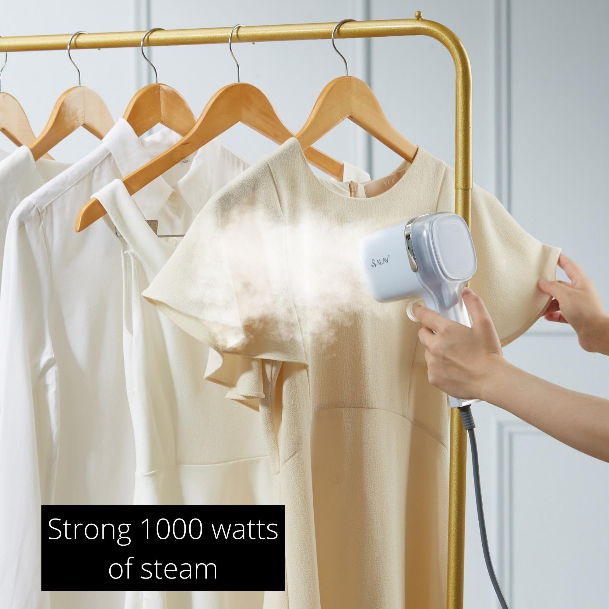 SALAV® Quicksteam Portable Travel Hand Held Garment Steamer for Clothes, 10 seconds Fast Heating Time, Removes Wrinkles on Clothes and Fabrics, No Drip Steam, Stainless Steel Plate