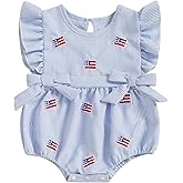 Newborn Baby Girl 4th of July Outfit American Flag Heart Fly Sleeve Smocked Romper Infant Bodysuit Patriotic Clothes