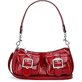 hibear Y2K Purse for Women,Burgundy Purse Cute Red Tote Crossbody Handbag Double Pocket Faux Leather Hobo Bag for Work
