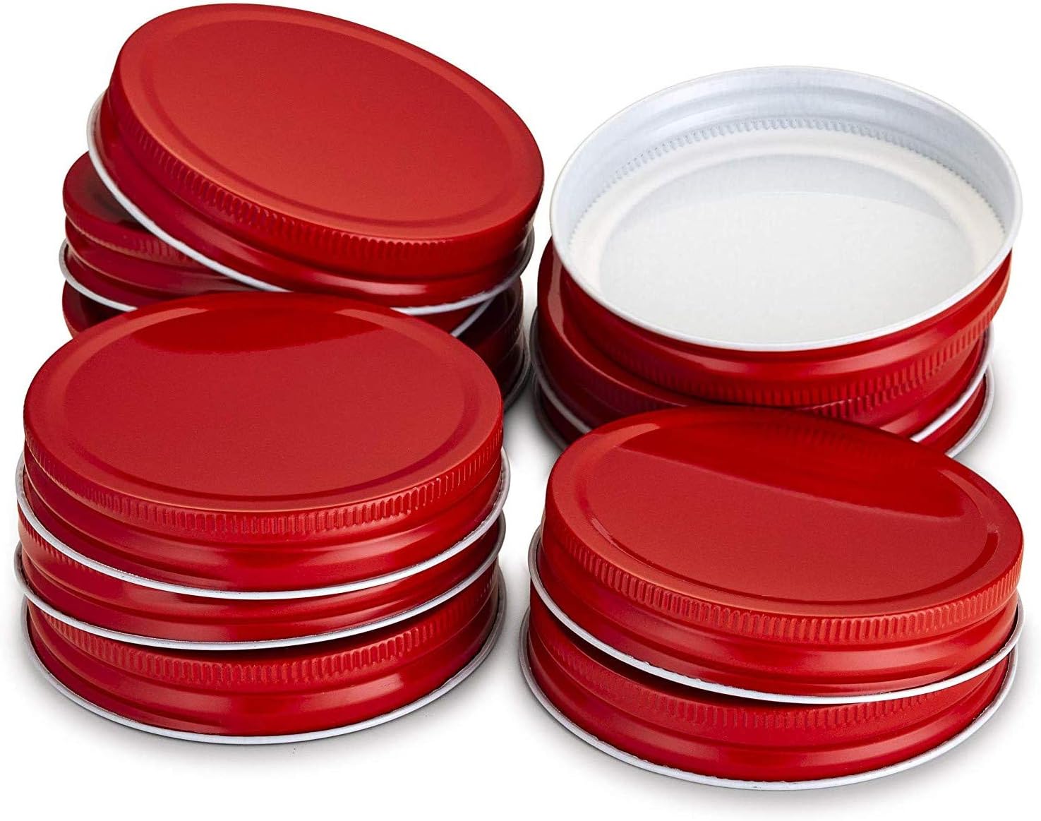 GMISUN Mason Jar Lids Regular Mouth,12 Pack Brushed Metal,Continuous Thread,Leak& Rust Proof,Secure Mason Storage Solid Caps,for Ball and Kerr,Red
