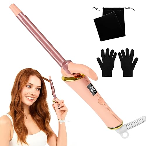Mini Travel Curling Tongs for Short Hair, Thin Curling Iron Wand with LCD Display, Heat-Resistant Gloves and 5 Adjustable Temperature from 120-200℃ for All Hair Types, Double Voltage (13mm)