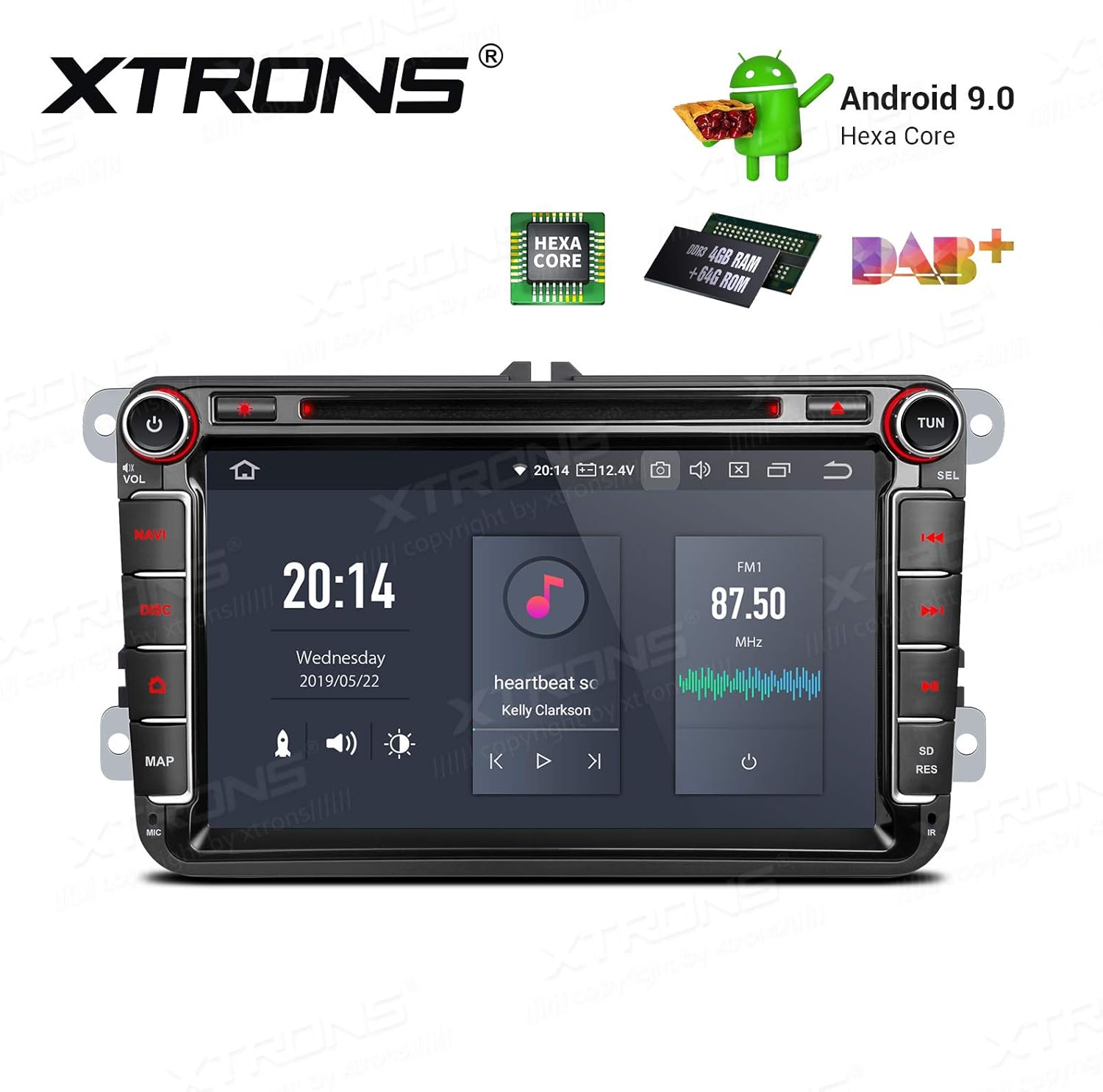 XTRONS Android 9.0 Car Stereo Radio DVD Player 4G RAM 64G ROM Hexa Core in-Dash GPS Navigation with HDMI Output 8 Inch Touch Screen Head Unit Supports Backup Camera OBD2 TPMS for VW Volkswagen Jetta