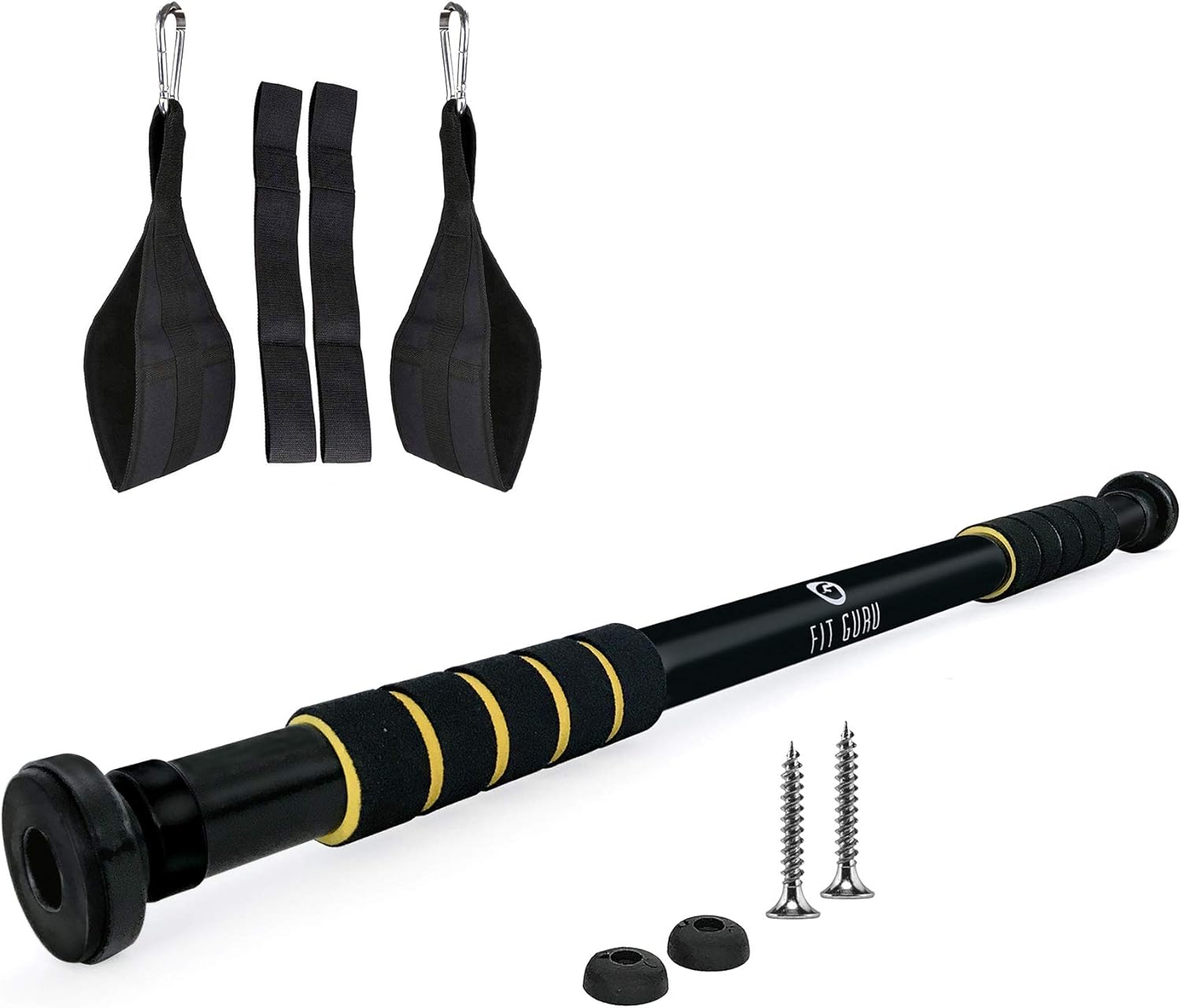 Pull Up Bar with Ab Straps, Adjustable Steel Door Bar Great for Home Fitness | Mounted Chin Up Bar | Workout Pullup Built Bar Exercise Equipment, 250 lb Weight Capacity