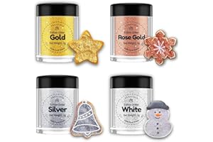 Shanlinly Christmas Edible Glitter Set - 4 Colors Food Grade Edible Glitters for Drink Dust Strawberries Shimmering Glitter, Vegan Metallic Food Coloring Sprinkle on Sparkle for Cakes, Fondant Pops