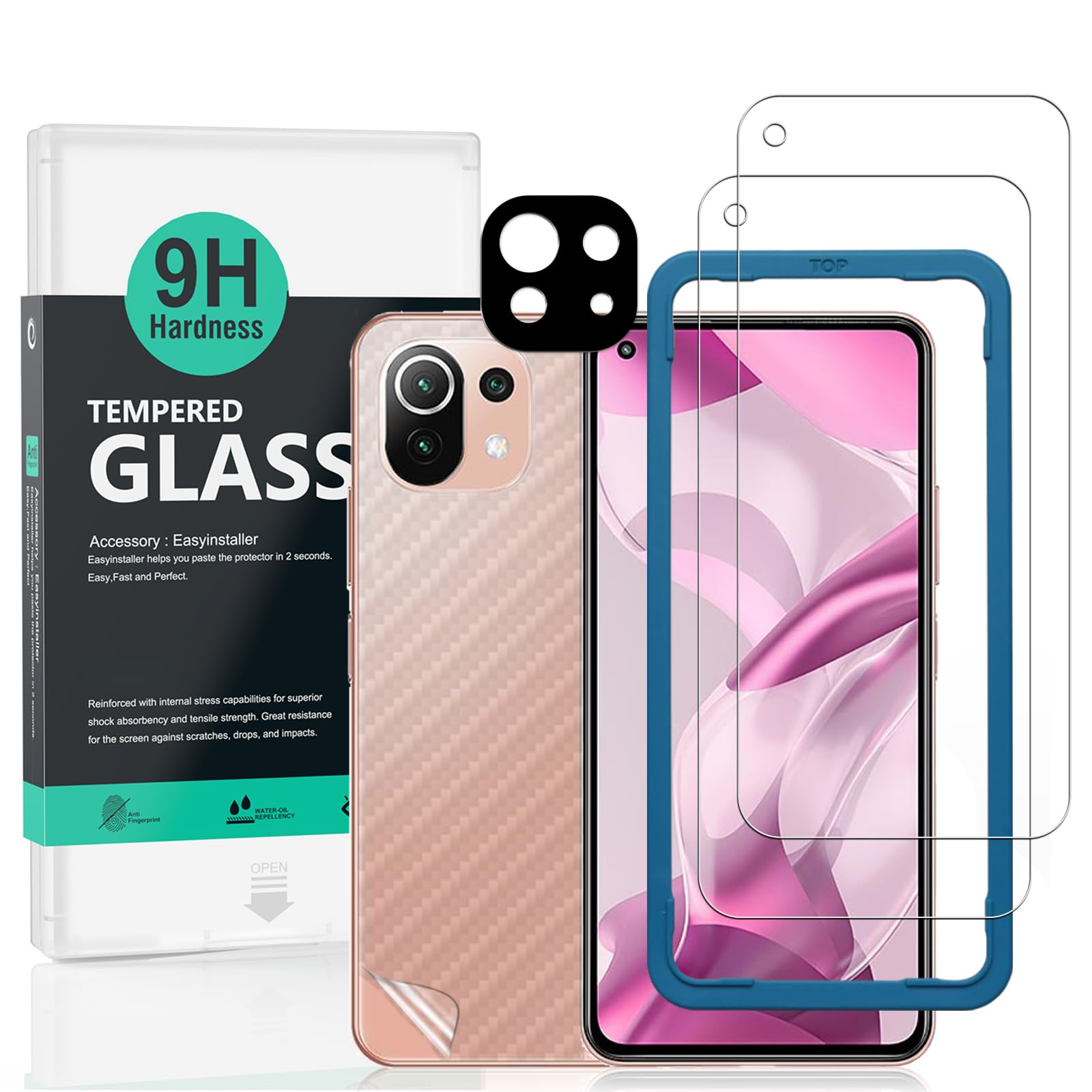 Ibywind Screen Protector For Xiaomi 11 Lite 5G/5G NE/4G[2 Pack],9H Hardness Tempered Glass,With 1Pc Camera Lens Protector,Easy to Install — image 1