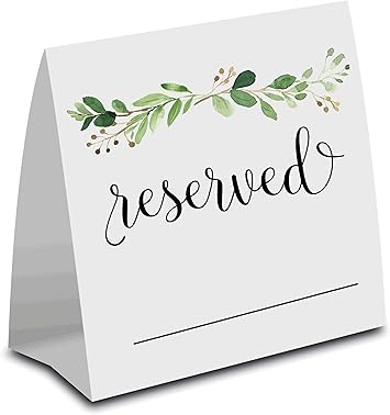 tent cards 24 reserved table signs greenery reserved tent cards with large text and name space folded 5 x 5.5 business church for weddings vip seating place cards birthdays formal party supplies office products tent cards 24 reserved