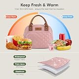 HOMESPON Insulated Lunch Bag Pink Women Men 27x21x15 cm Front Pocket view 2