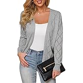 Plusashion Women's Cardigan Sweaters Lightweight Open Front Long Sleeve Hollow Out (S-2X)