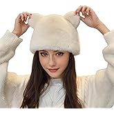 JUMISEE Cute Plush Bear Ear Beanie Hats for Women Girls Fuzzy Faux Fur Warm Winter Hat Skull Cap