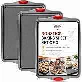 Premium Nonstick Baking Sheet Pans &ndash; Set of 3, Heavy-Gauge Carbon Steel, Warp, Dent, and Rust-Resistant &ndash; Gourmet Rimmed Half Cookie Sheet Trays, Non-Toxic for Exceptional Baking Performance