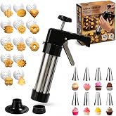 LOUKAII Spritz Cookie Press Gun Set with 24 piece | Stainless steel barrel with 13 discs & 8 icing tips for cookies, cakes, c