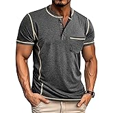 Angbater Men’s Henley Shirts Short Sleeve Casual Button Basic Tee Shirts Summer Lightweight T Shirts with Pocket