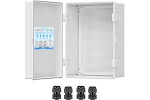 GEVEELIFE Outdoor Electrical Box Waterproof, ABS Plastic Junction Box IP67 Hinged Cover Project Box with Mounting Plate Wall Brackets and 4 Cable Glands, Grey Electrical Enclosure 15.7"x11.8"x7.1"