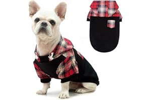 K9meme Plaid Dog Hoodie for Small Medium Large Dogs,Warm Dog Sweatshirt with Hat and Leash Hole, Dog Clothes for Puppy Bulldog XS S M L Sized Breeds Dogs, Soft Pullover Fleece Dog Sweater