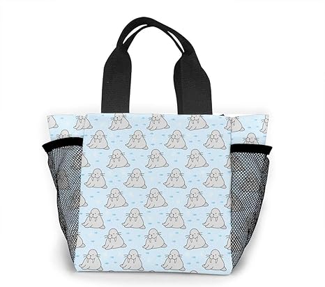 Amazon お弁当袋 かわいい アシカ 柄 ランチバッグ お弁当バッグ ランチトート かわいい シンプル 保冷バッグ 大容量 ファスナー付き ハンドエコバッグ 買い物袋 手提げ袋 両側の独立した網袋 通勤 通学 旅行 5 5 12cm ランチバッグ ランチ巾着 ランチベルト