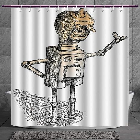 Decorative Shower Curtain 2 0 Fantasy Hand Drawn Theme Of Robot