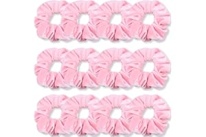 IVARYSS Pink Scrunchies, Premium Velvet Soft Hair Scrunchy, Solid Colors Thick Elastic Bands, Hair Accessories for Women and Girls, 12 Pack