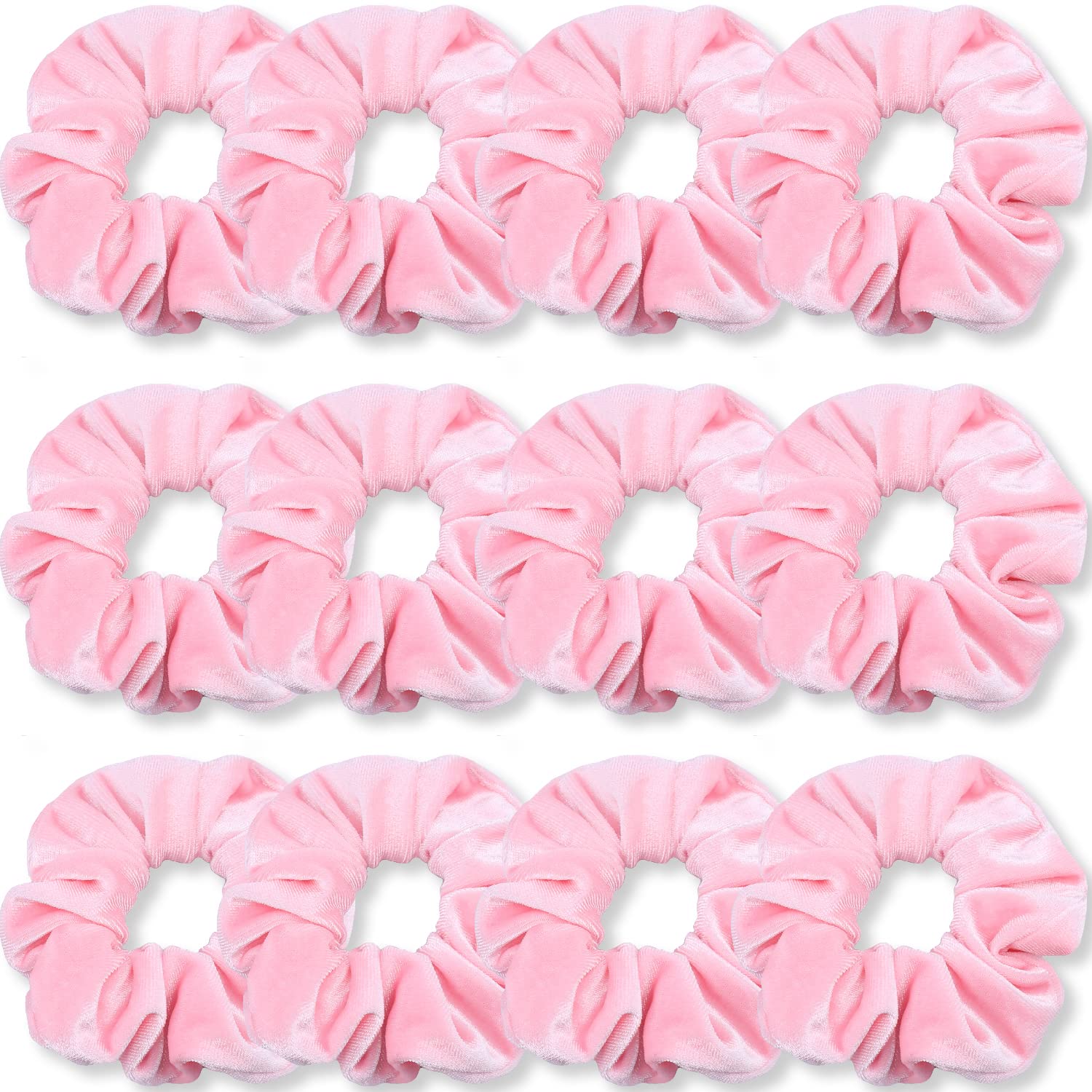 VENUSTE Pink Scrunchies, Premium Velvet Scrunchy for Hair, Solid Colors Thick Hair Bands, Soft Ropes Ponytail Holder Hair Accessories for Women and Girls, 12 Pack