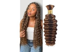CLONG 4/30 Bronze Gold Human Braiding Hair Deep Wave Bulk，Highlight No Weft Curly Braiding Hair Extensions for Boho Braids Wet and Wavy Braiding Human Hair Bundles(16inch,4/30,100g)