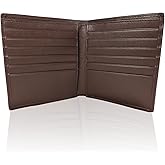 Extra Large Mens Leather Wallet with 12 credit card slots. Slim Minimalist Design, Not Bulky. Bifold Organizer. Wallet for Men. Dark Brown 5 x 4.25 in.