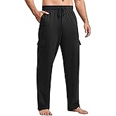 PINSPARK Men's Cargo Sweatpants with Pockets Open Bottom Baggy Cotton Jogger Sweatpants Uncuffed Lounge Pants Straight Leg