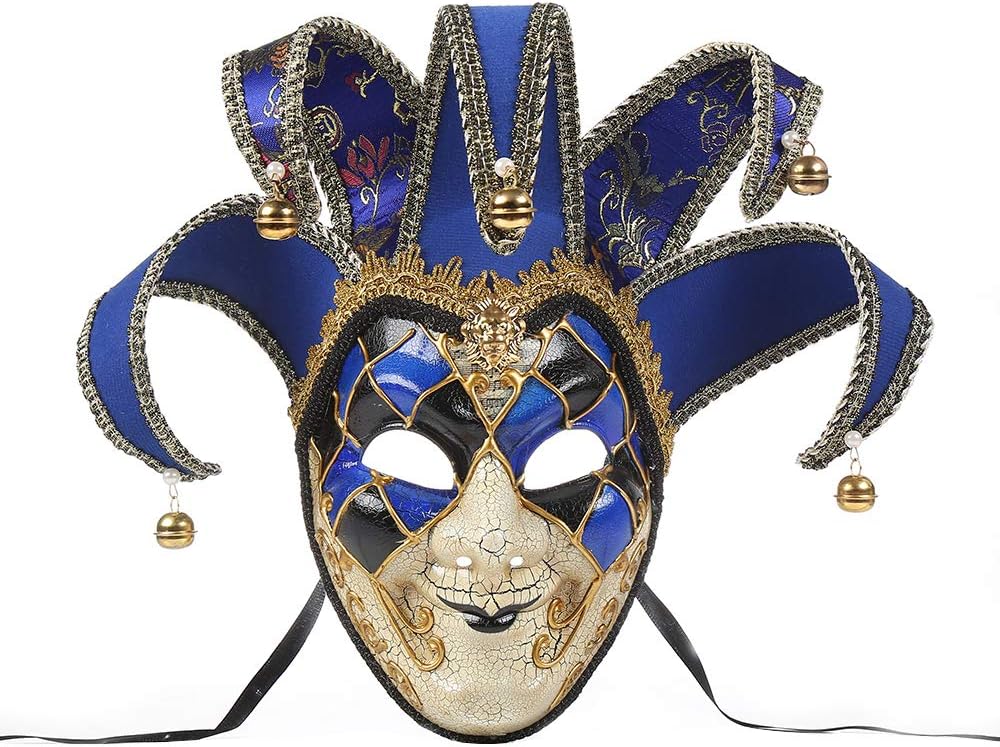 BLEVET Vintage Unisex Venetian Harlequin Eye mask Party Halloween Costume Mardi Gras Mask MZ021 (Blue)