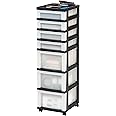 IRIS USA Plastic Drawer Storage Organizer Rolling Cart, with Wheels Casters, 7-Drawers, for Classroom Art Craft Supplies Dresser Closet Bathroom Bedroom, Top Organizer for Small Parts, Black/Pearl
