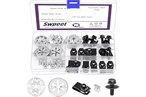 Swpeet 70Pcs Exhaust Heat Shield Clips Metal Locking Star Washers with Auto Car U-Clip and Screws Assortment Kit, Stainless S