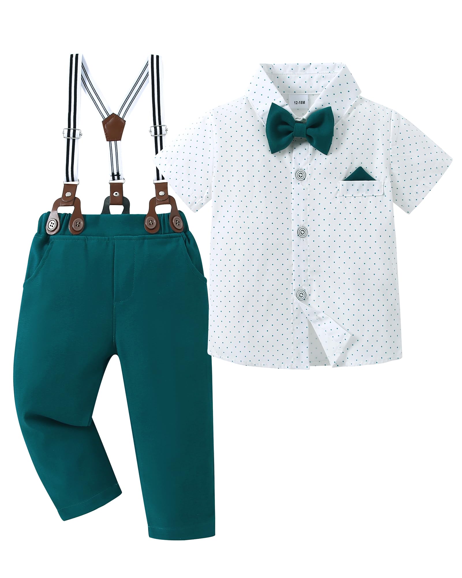DISAUR Baby Boy Clothes Suits, 1-5T Toddler Dress Short Shirt With Bowtie + Suspender Pants Outfit Sets Gentleman Wedding Image