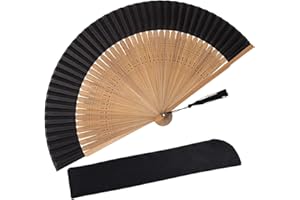 Amajiji Small Folding Hand Fan for Women, Chinese Japanese Vintage Style Bamboo Silk Fans for Party Wedding Dancing Decoration Gift Performance
