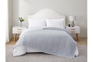 Tahari Home - Queen Coverlet, Reversible Cotton Rich Bedding, Lightweight Comfort for All Seasons (Wren Grey/White, Queen)