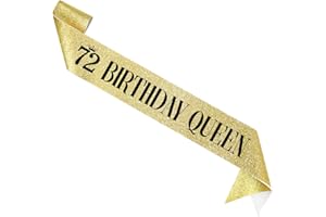 FXPATYY 72 Birthday Queen 72nd Birthday Sash for Women, Gold Glitter Sash with Black Foil