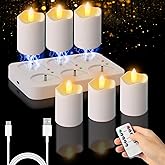 PIDZPOW Rechargeable Tea Lights Candles with Remote Timer, 2" x 2.1" Flameless LED Candles with USB Charging Base, Small Votive Candle Electric Fake Candle for Wedding Table Decor Dining (6 Pack)