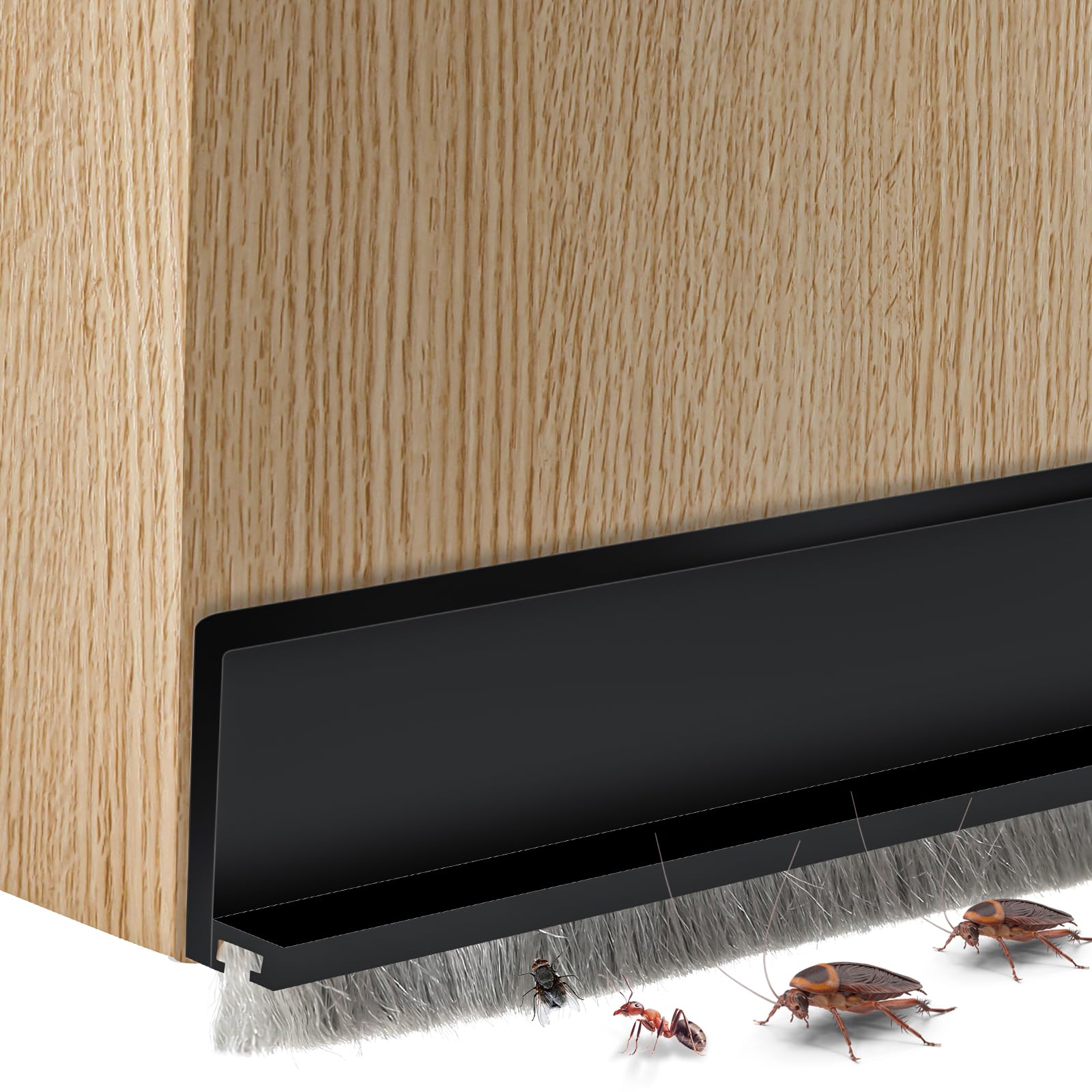 Photo 1 of 2 Pcs Door Sweep for Bottom of Door ,Integrated under Door Draft Stopper with Brush ,Weather Stripping with Self Adhesive,Under Door Seal for Protection Against Dust,Cold,Heat,Noise 39.37"L/2"W(Black)