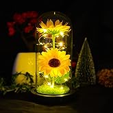 QUELIEN Sunflower Gift for Women,Sun Flowers Home Decor,Preserved Sunflower Bouquet in Glass Dome,Birthday Gifts for Her Mom