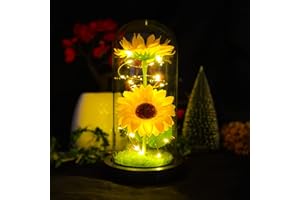 QUELIEN Sunflower Gifts for Women,Birthday Gifts for her,Sunflowers Artificial Flowers in Glass Dome,Unique Gifts for Xmas,Valentine Day,Wedding,Mothers Day,Anniversary (Yellow)