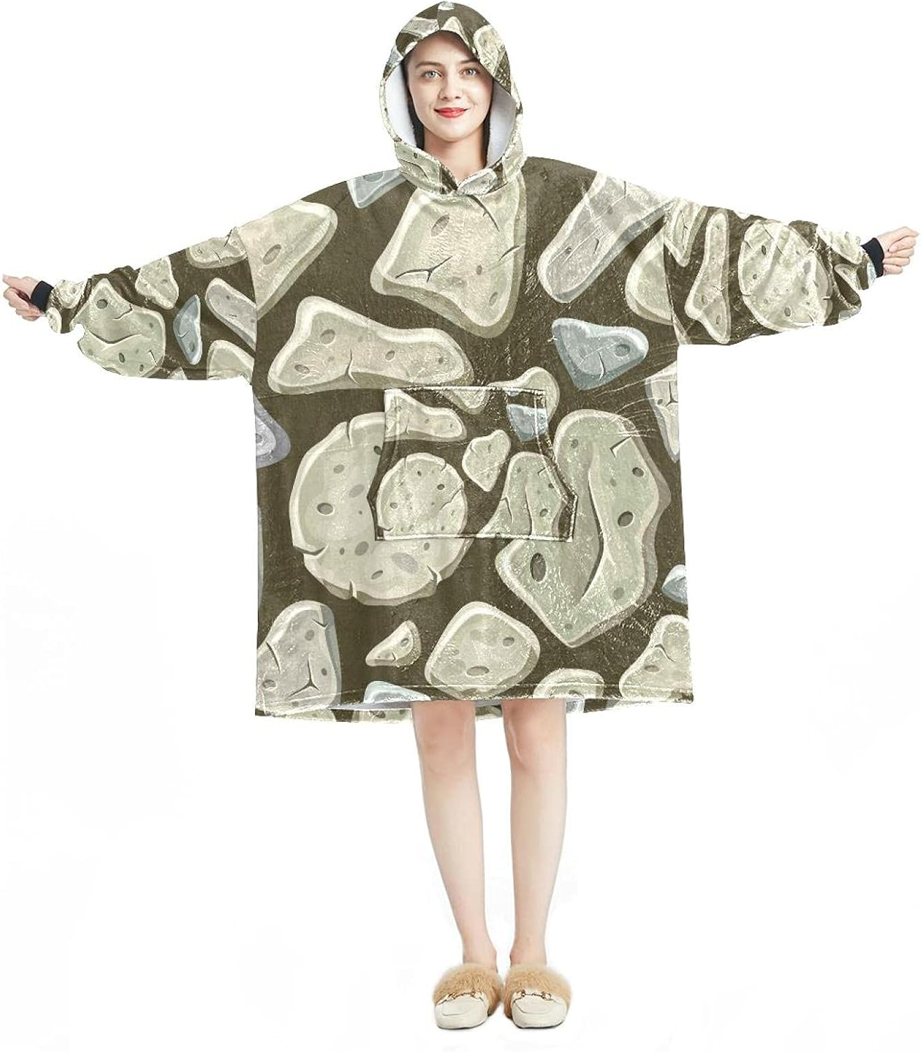 Blanket Hoodie, Casual Soft Microfiber Housecoat, Warm Nightdress for