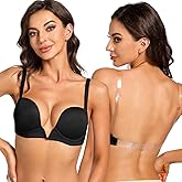 YBCG Plunge Bra with Clear Back Straps Backless Deep V Convertible Push up Padded Add 2 Cup Low Cut Underwire for Women