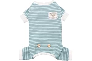 KYEESE Dog Pajamas Stretchable 4 Legs Doggie Jammies Striped Jumpsuit Lightweight Onesie Puppy Pajamas Cozy Outfit Comfortable Dog Clothes Hair Shedding Cover Pet Sleepwear, Green Striped, Medium