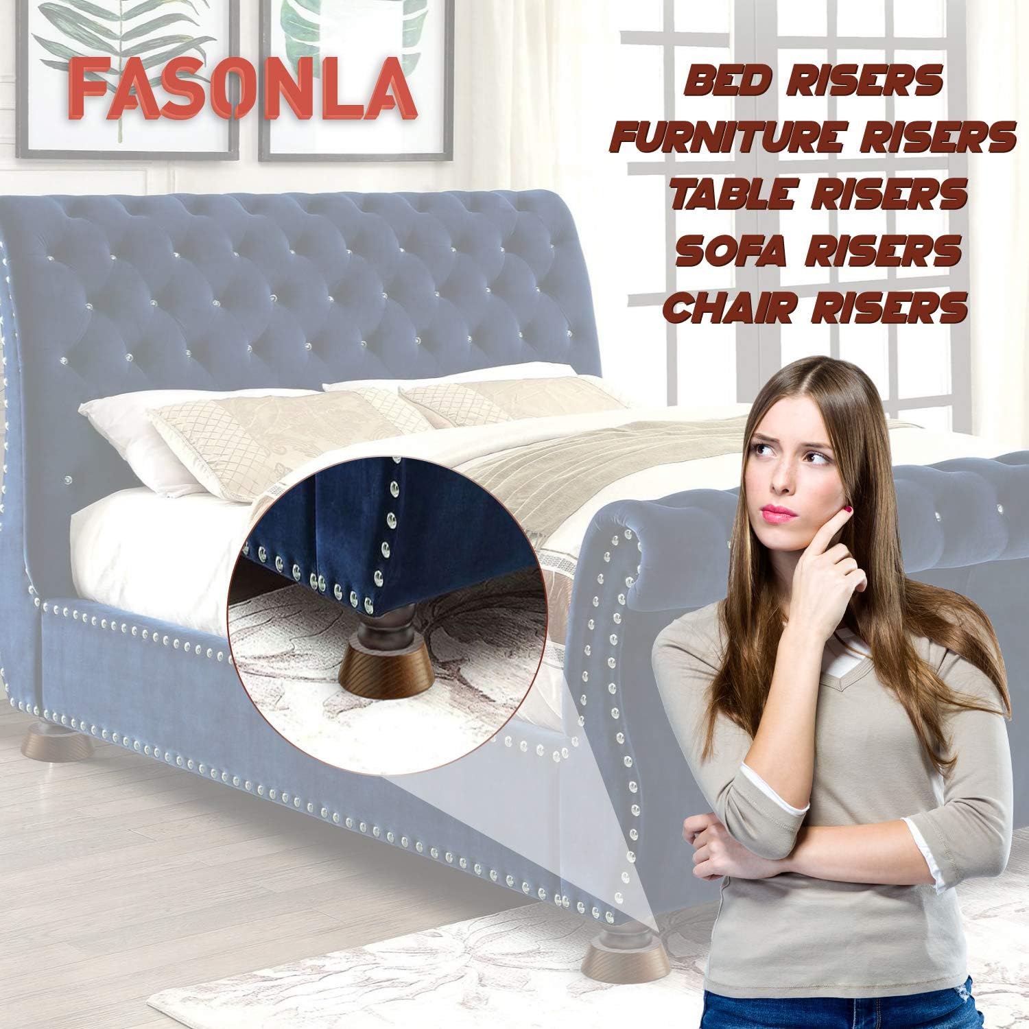 FASONLA Bed Risers (Set of 8) Furniture Risers Lifts Height 1", 2", 3" or 4", Solid Natural Wood Risers for Bed, Furniture, Table, Sofa, Chair Risers with Non-Slip Recessed Hole (Walnut Color, 1 Inch): Home & Kitchen