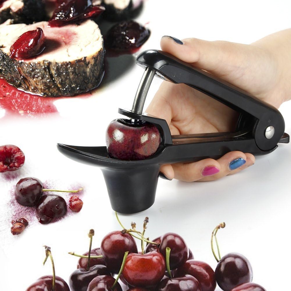 Cherry Pitter or Stoner, Olive Pitter Remover, Cherry Core or Seed Remover with Good Grips Handle & Food Grade Silicone Cup (Black) - Image 5