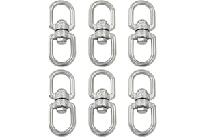 Bivethoi 6 PCS Double Eye Swivel, Stainless Steel Eye to Eye Swivel Ring Dismounting Ring Connector Hardware Double Ended Swivel Hooks Carabiner Swivel Tree Swing Shackle Suspension Hammock Ring (M5)