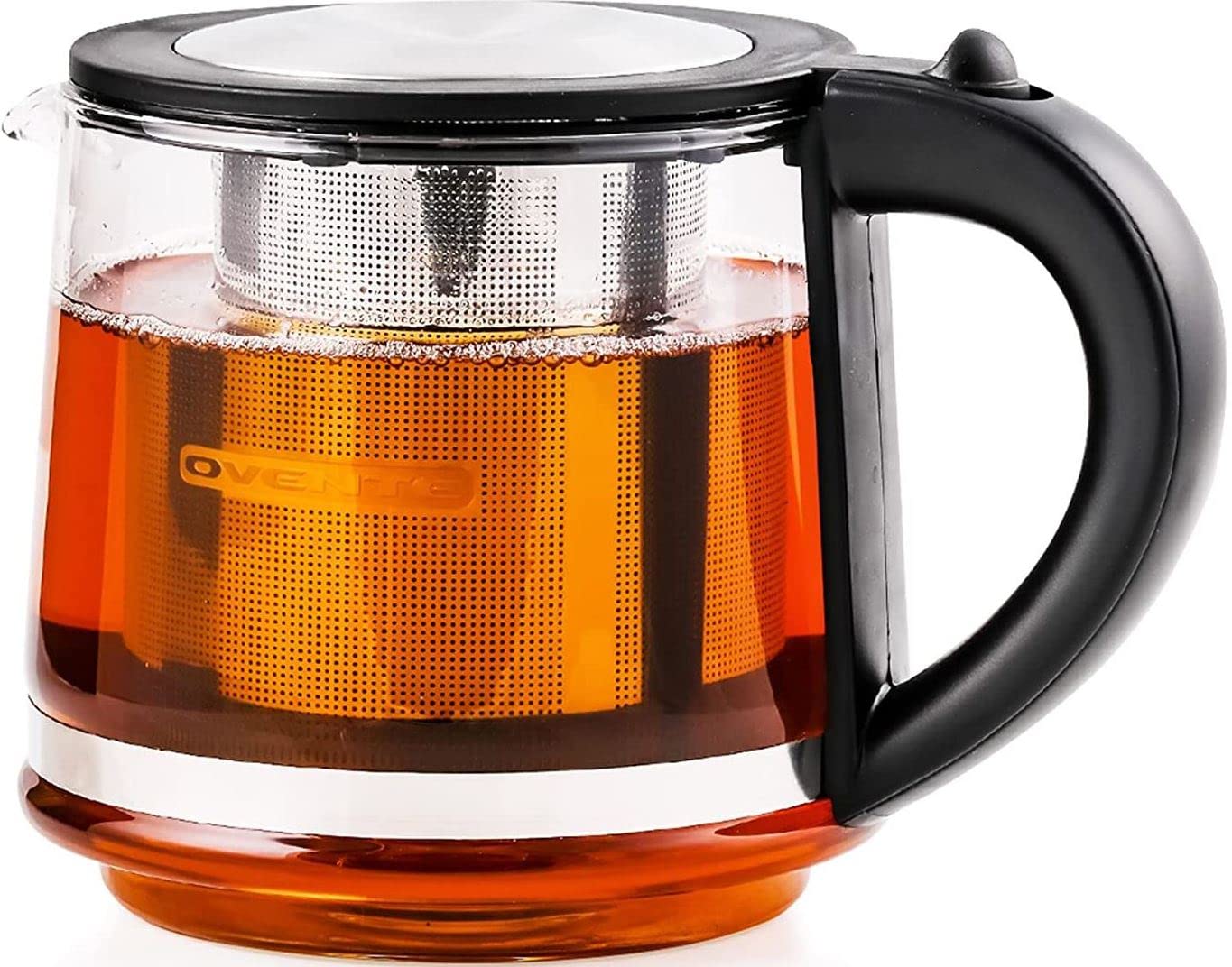Photo 1 of OVENTE Glass Teapot with Removable Stainless-Steel Infuser for Blooming Tea or Loose Leaf & Easy to Flip Lid, 27oz Borosilicate Tea Maker Compatible with KG612S & KG733S Electric Kettle, Black FGK27B