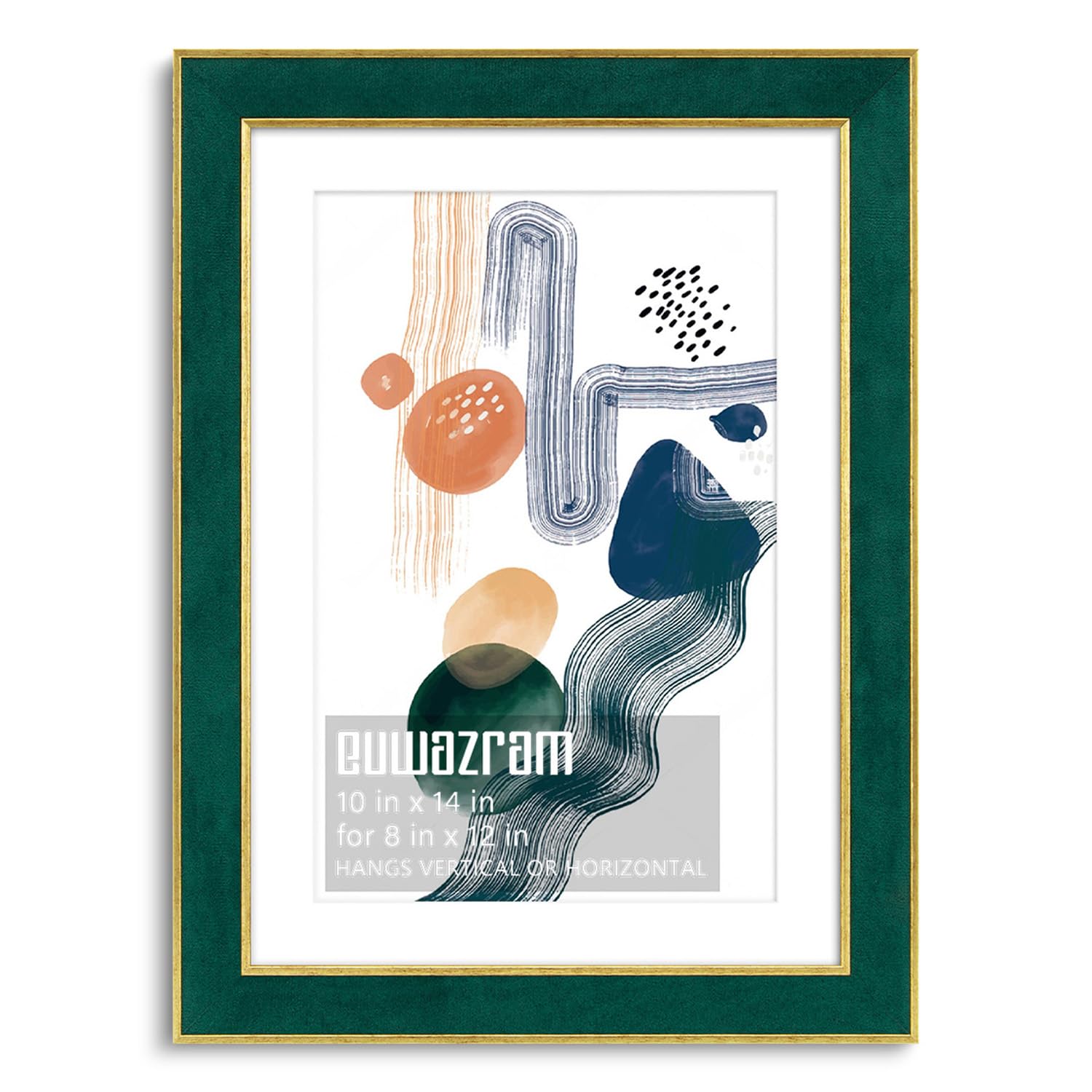 Photo 1 of euwazram Suede 10x14 Frame - Single Frame, Elegant Green 10 x 14 Poster Frame with Mat for 8x12, 10x14 Picture Frames for Artwork, Puzzles, Photos, and Movie Posters