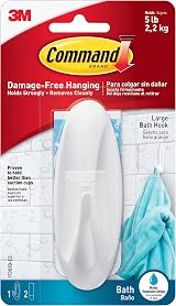 Command 17083B Large Hook with Water Resistant Strips Pack of 2 Bathroom Use